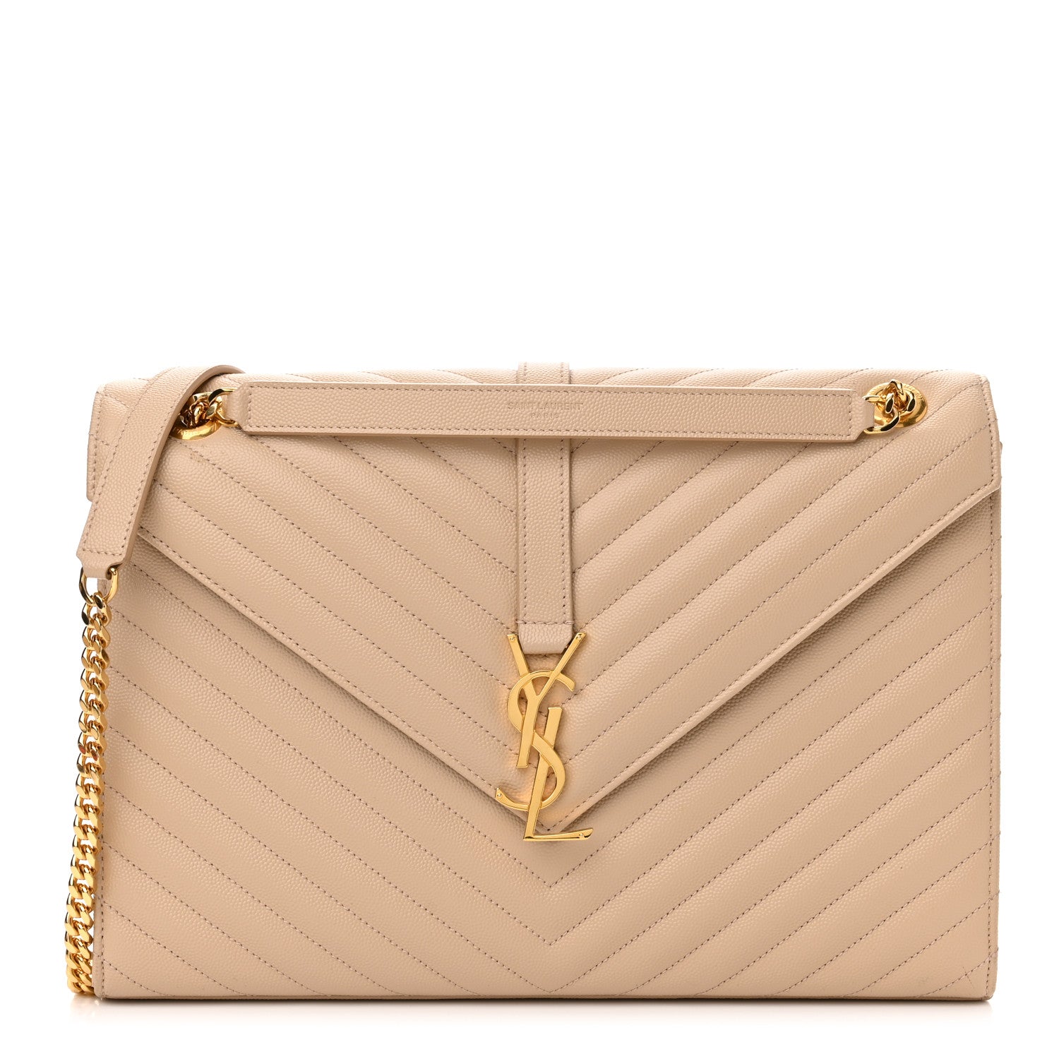 Saint Laurent Grain De Poudre Matelasse Chevron Large Monogram Satchel Dark Beige 1 of 10