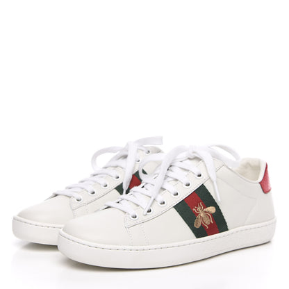 Gucci Calfskin Ayers Bee Embroidered Womens Ace Sneakers 35 White Green 3 of 9