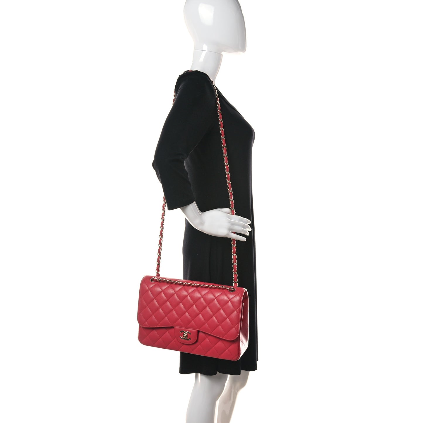 Caviar Quilted Jumbo Double Flap Dark Pink