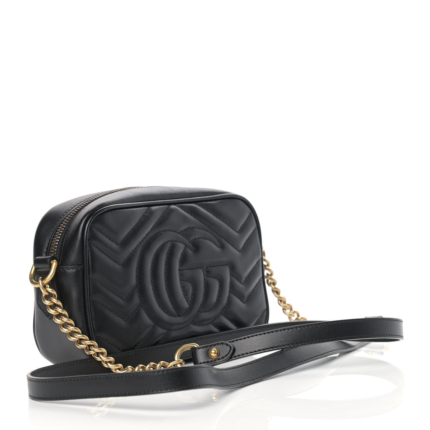 Calfskin Matelasse Mini GG Marmont Chain Shoulder Bag Black