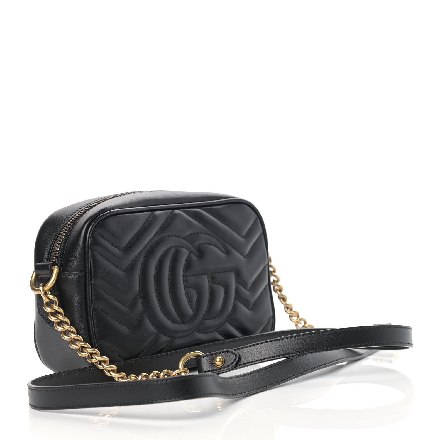 Gucci Calfskin Matelasse Mini GG Marmont Chain Shoulder Bag Black 3 of 11