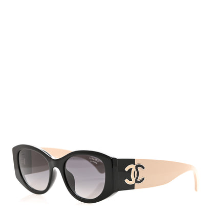 Chanel Acetate Oval Sunglasses 5524-A Black Beige 1 of 8