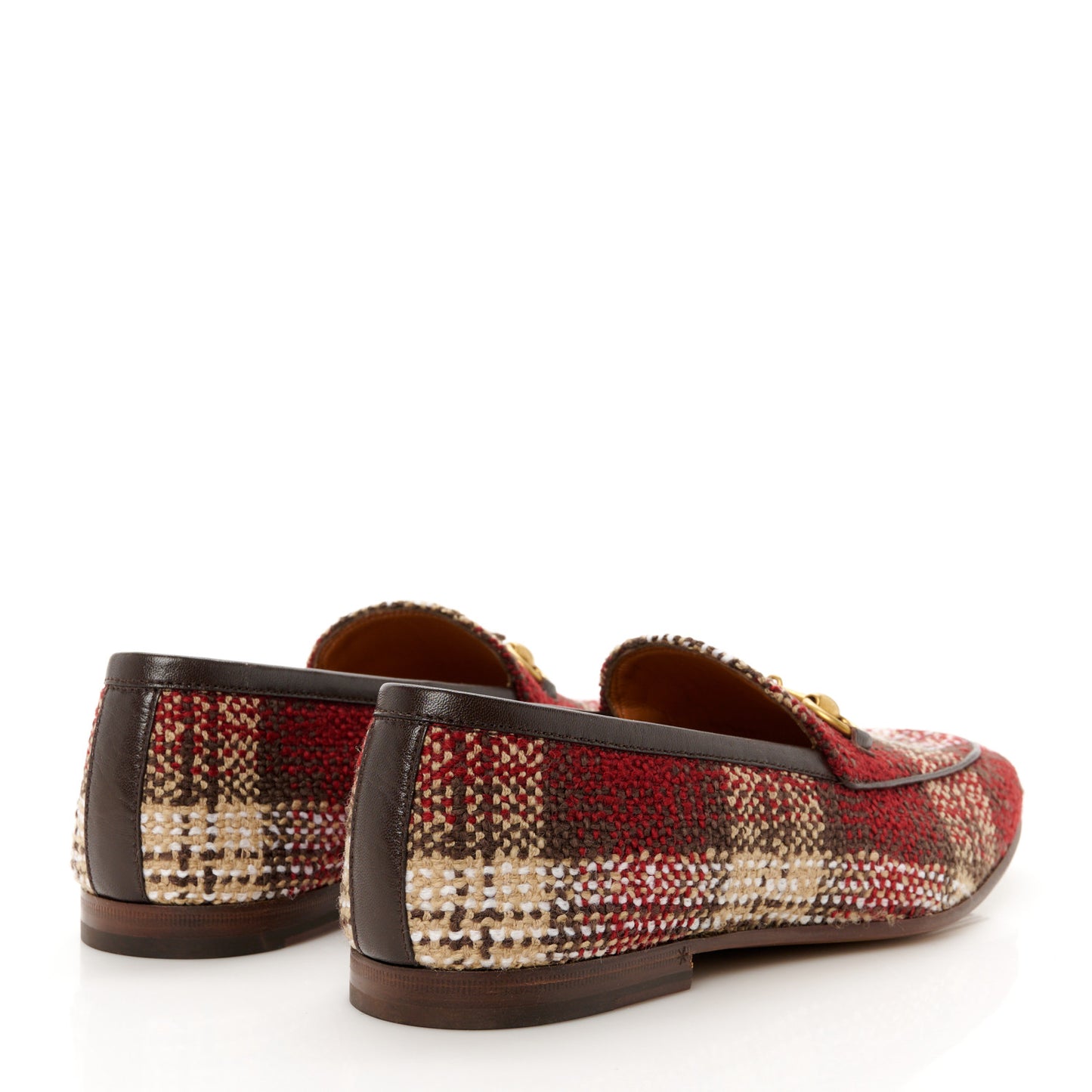 Vintage Tweed Check Horsebit Mens Jordaan Loafers 9 Red Beige White