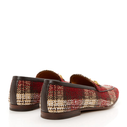 Gucci Vintage Tweed Check Horsebit Mens Jordaan Loafers 9 Red Beige White 5 of 10