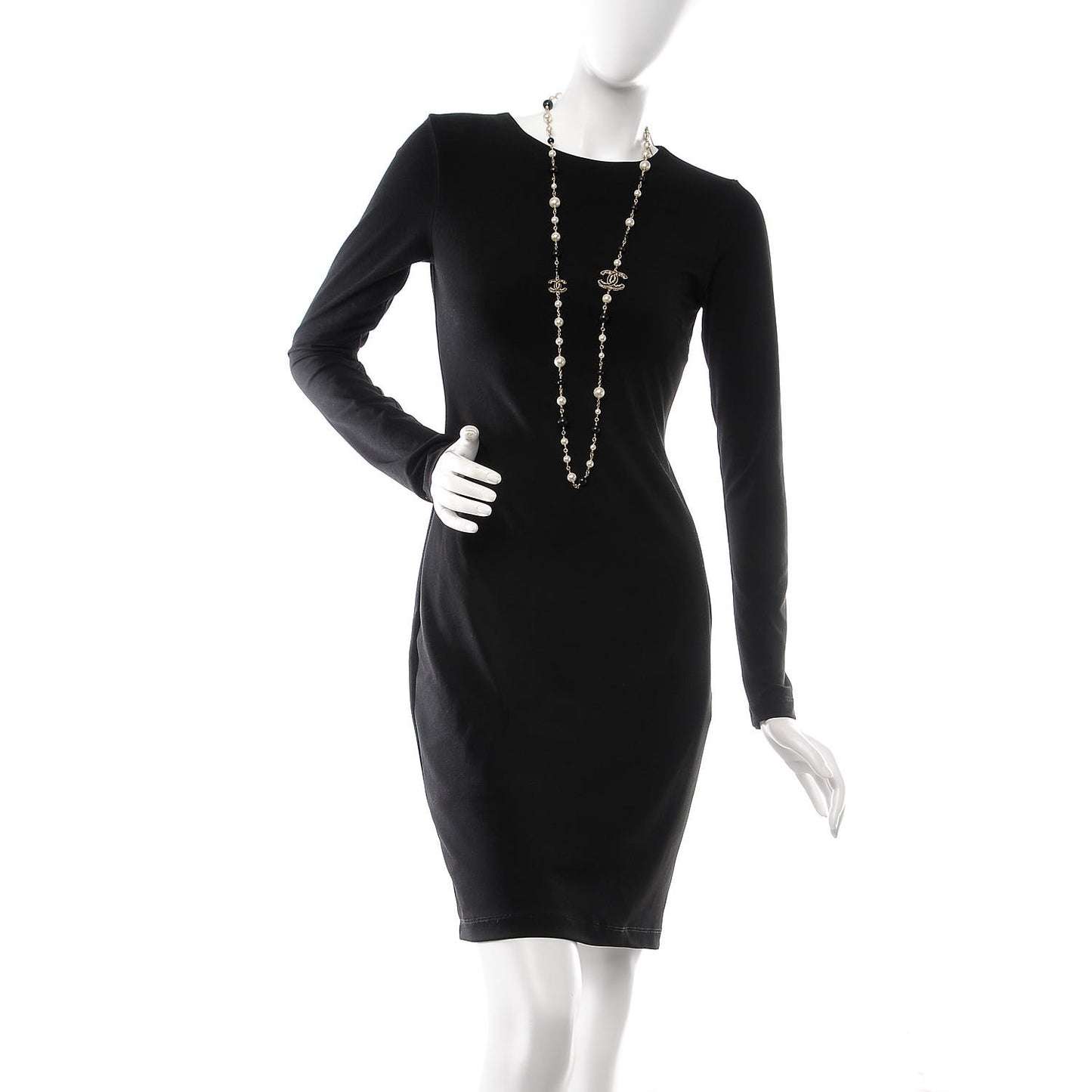 Pearl Bead Enamel CC Long Necklace Black Gold