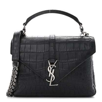Saint Laurent Calfskin Crocodile Embossed Medium College Monogram Satchel Black 1 of 11