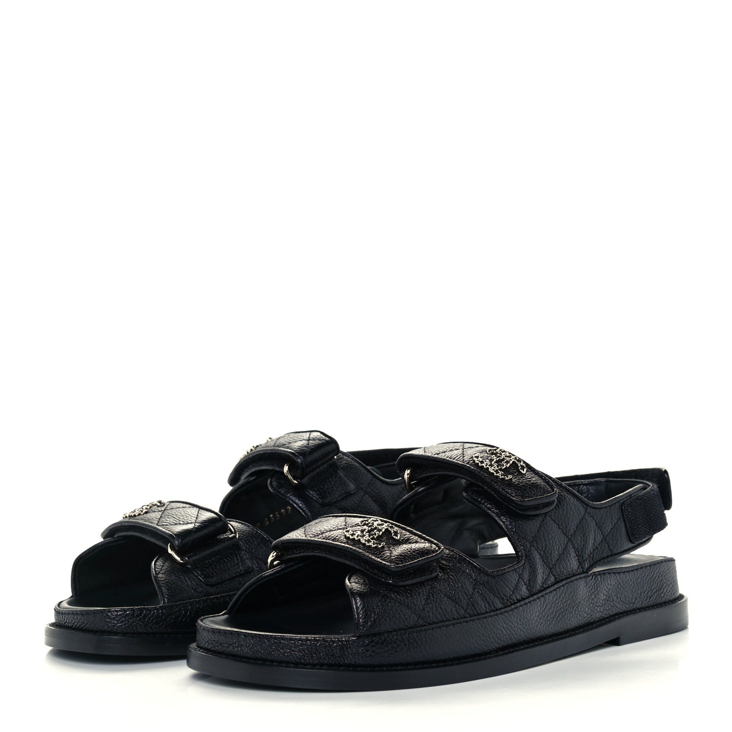 Grained Calfskin Velcro Dad Sandals 39 Black