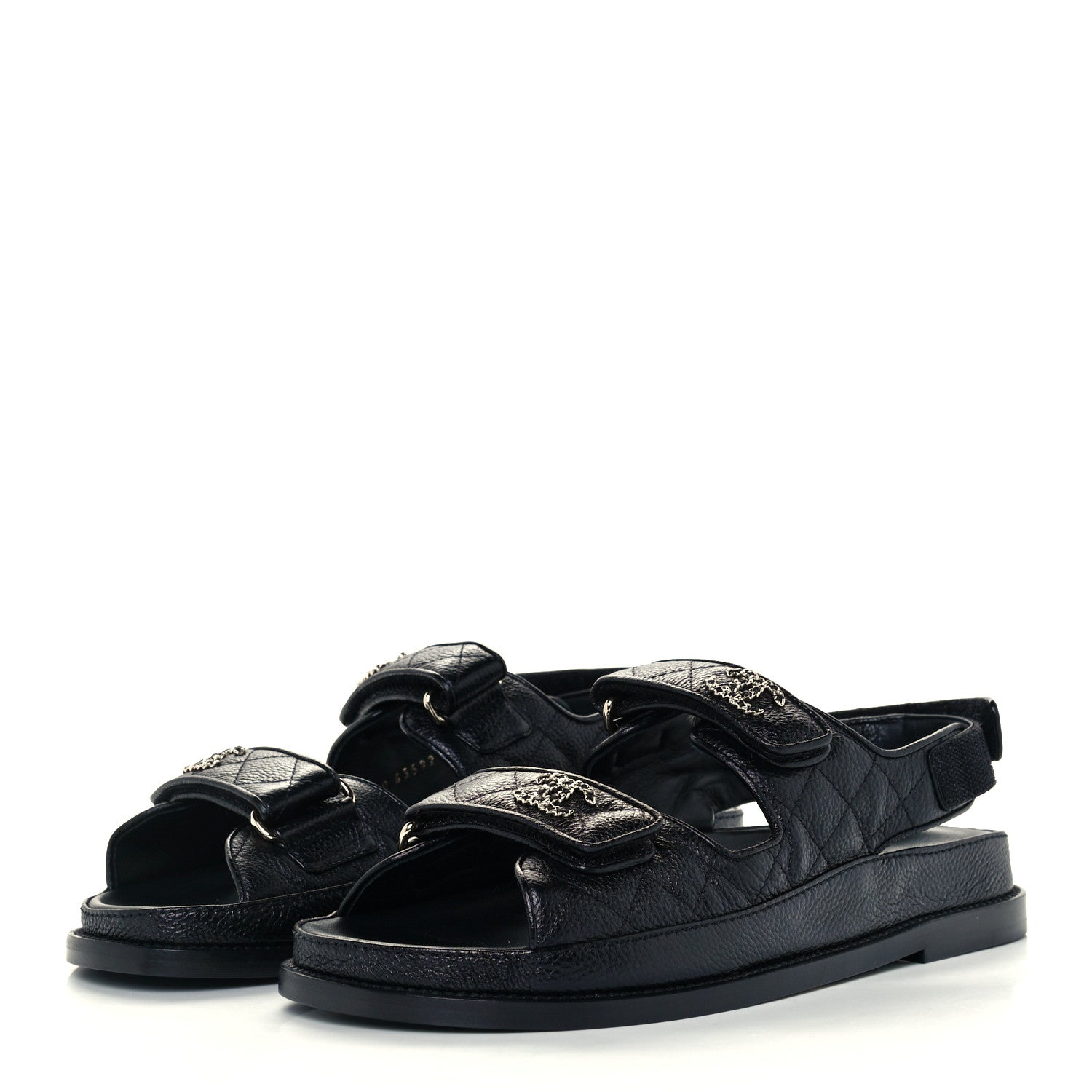 Chanel Grained Calfskin Velcro Dad Sandals 39 Black 2 of 10