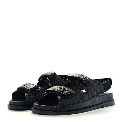 Chanel Grained Calfskin Velcro Dad Sandals 39 Black 2 of 10
