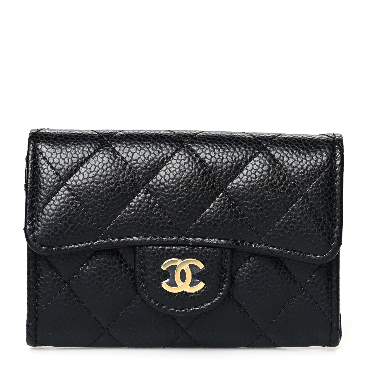 Caviar Quilted Flap Card Holder Black