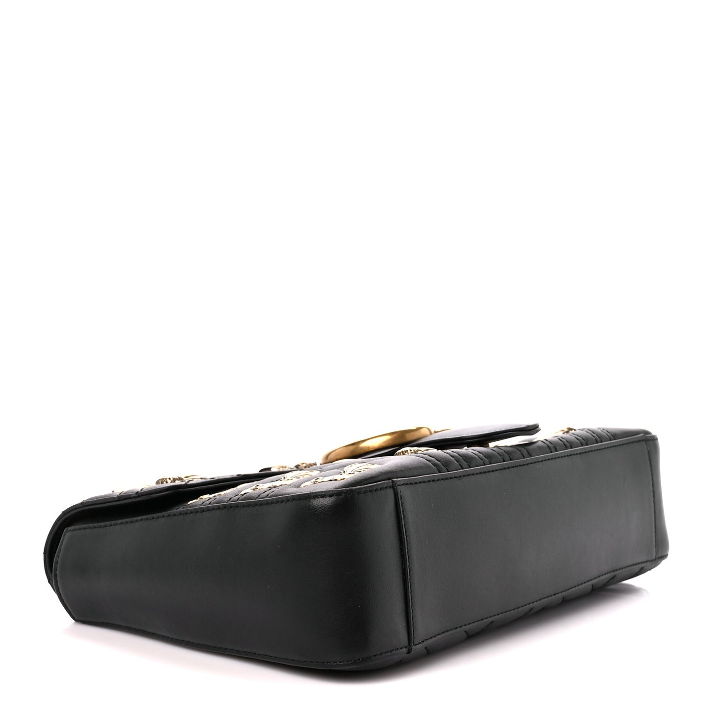 Calfskin Matelasse Animal Studs Medium GG Marmont Shoulder Bag Black