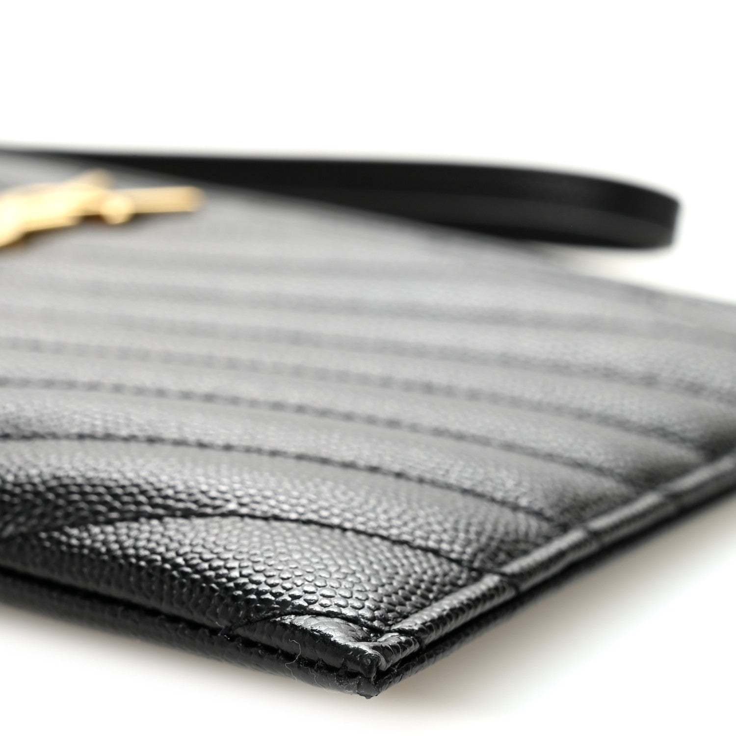 Saint Laurent Grain De Poudre Chevron Monogram Large Bill Pouch Black 10 of 11