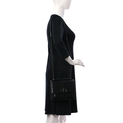 Balenciaga Shiny Calfskin Monochrome Crocodile Embossed S Sharp Chain Shoulder Bag Black 2 of 8