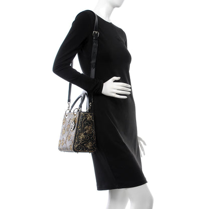 Christian Dior Smooth Calfskin Embroidered Medium Lady Dior Black 2 of 7