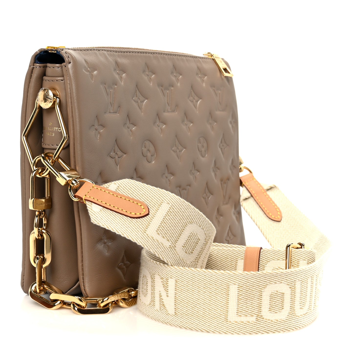 Lambskin Embossed Monogram Coussin PM Taupe