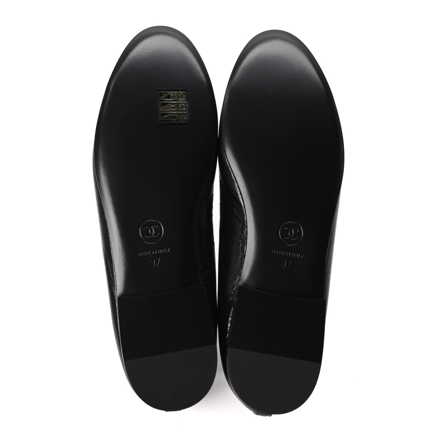 Chanel Crumpled Shiny Lambskin CC Cap Toe Ballerina Flats 37 Black White 6 of 10