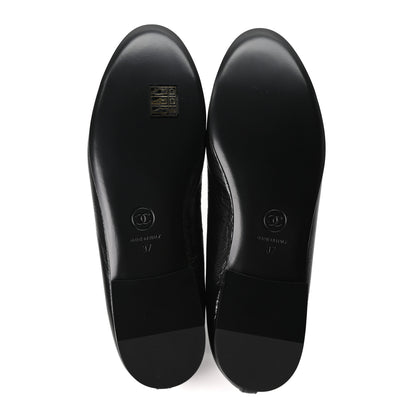 Chanel Crumpled Shiny Lambskin CC Cap Toe Ballerina Flats 37 Black White 6 of 10