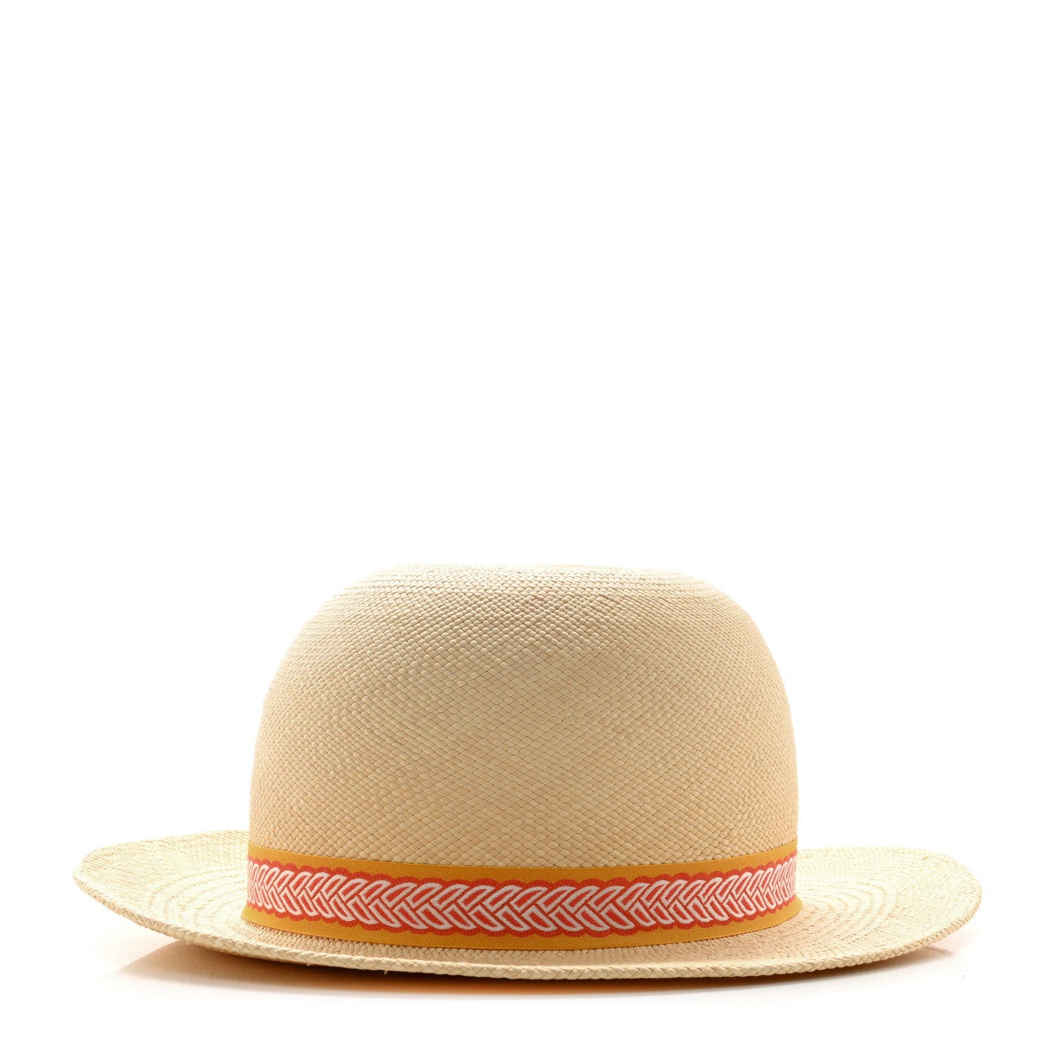 Hermes Straw Panama Brisa Fantaisie D'Etriers Greta Hat 58 Naturel Orange 1 of 8