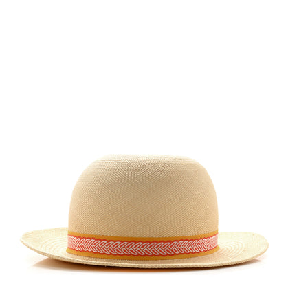 Hermes Straw Panama Brisa Fantaisie D'Etriers Greta Hat 58 Naturel Orange 1 of 8