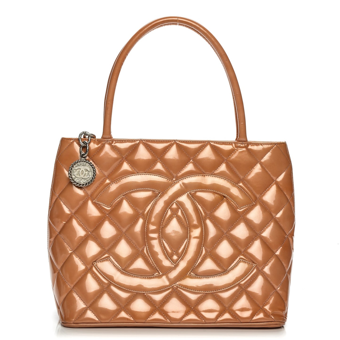 Patent Quilted Medallion Tote Orange