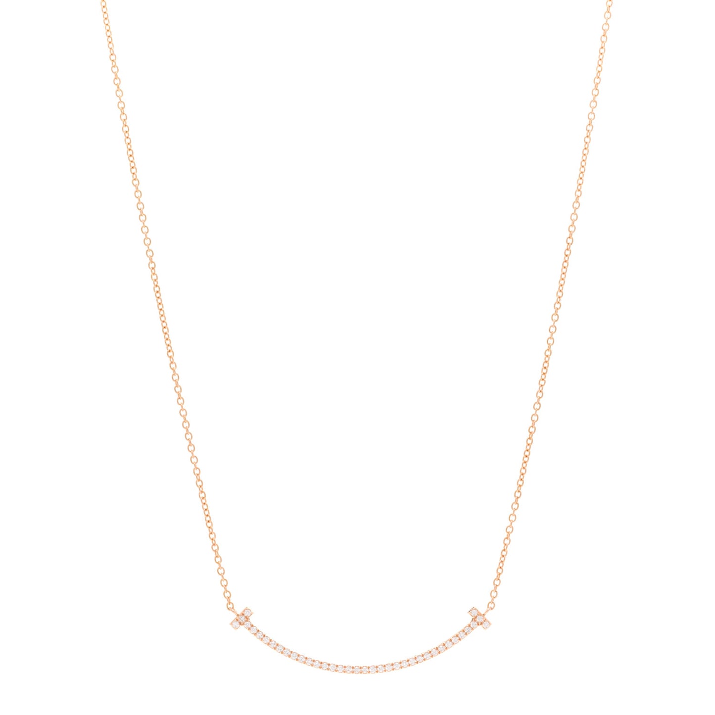 18K Rose Gold Diamond Small T Smile Pendant Necklace