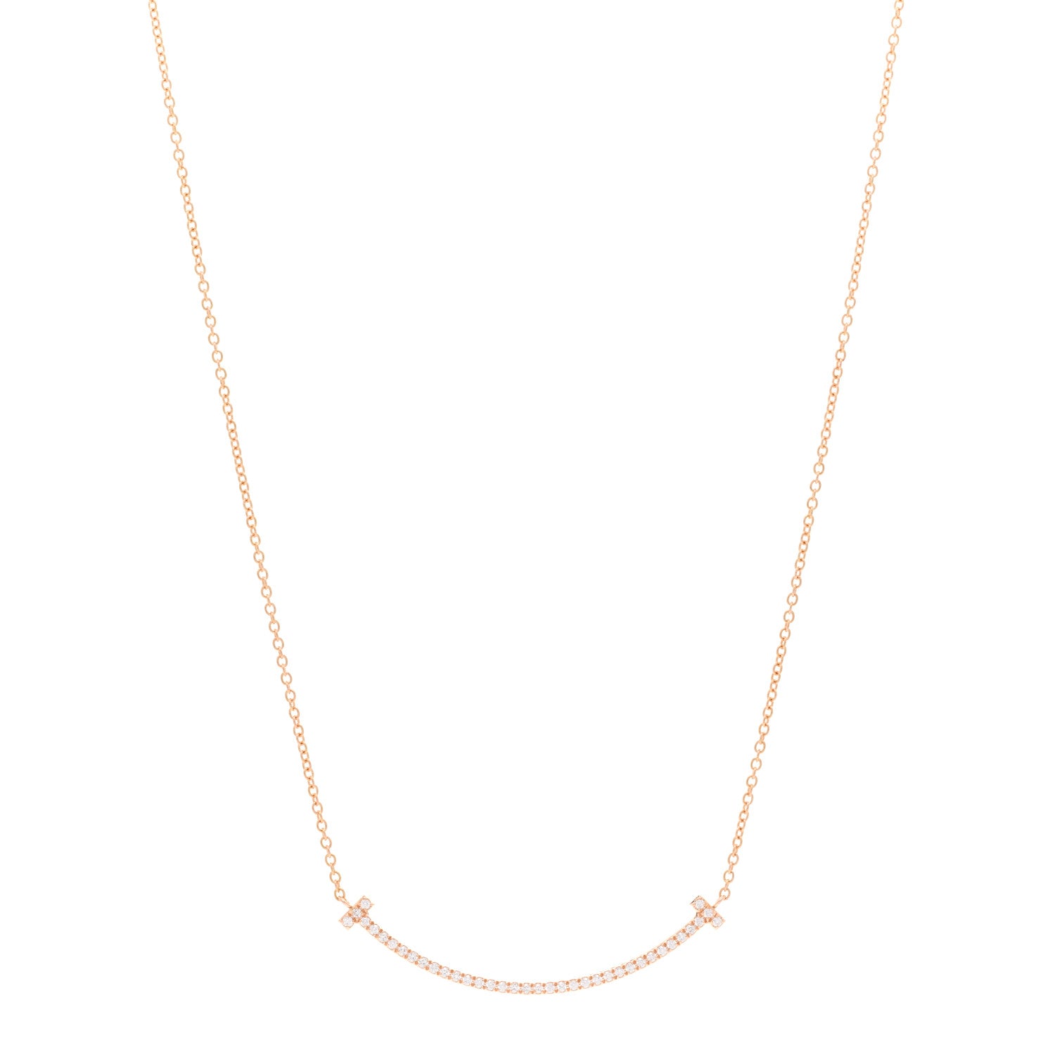 Tiffany 18K Rose Gold Diamond Small T Smile Pendant Necklace 1 of 5