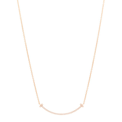 Tiffany 18K Rose Gold Diamond Small T Smile Pendant Necklace 1 of 5