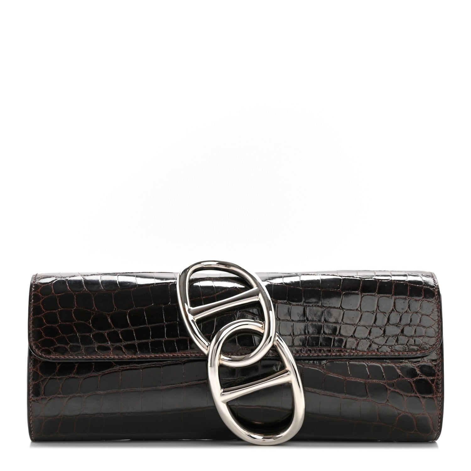 Hermes Shiny Niloticus Crocodile Egee Clutch Havane 1 of 11
