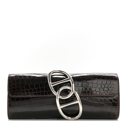 Hermes Shiny Niloticus Crocodile Egee Clutch Havane 1 of 11