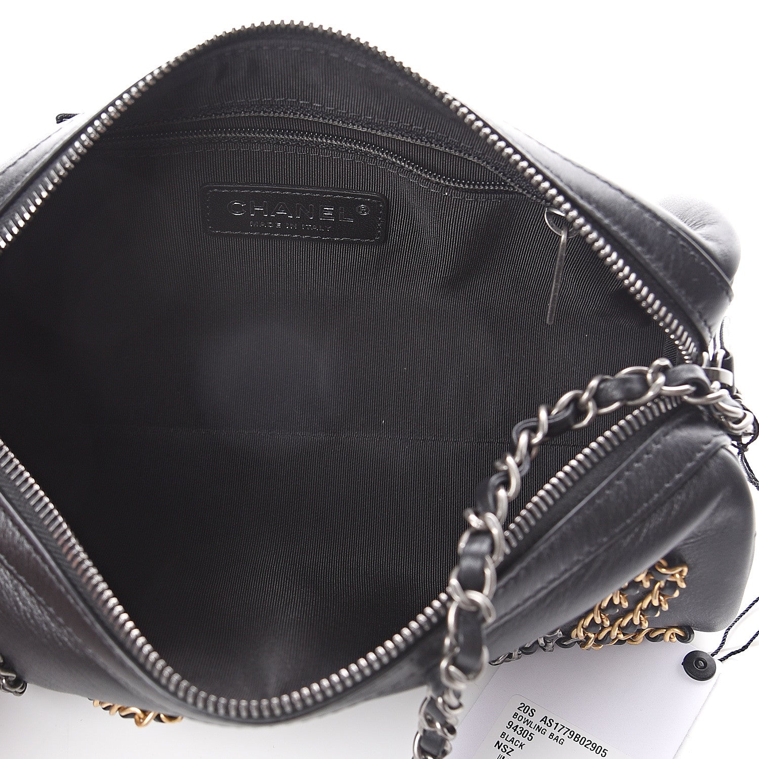 Chanel Calfskin Chain Signature Bowling Bag Black 4 of 9