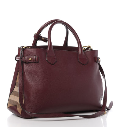 Burberry Grainy Calfskin House Check Medium Banner Tote Mahogany Red 3 of 13