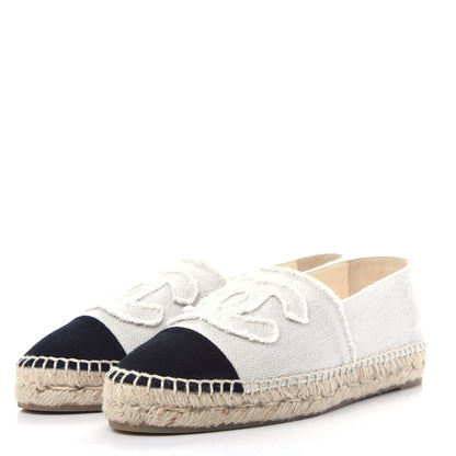 Chanel Linen CC Espadrilles 38 Beige Black 3 of 12