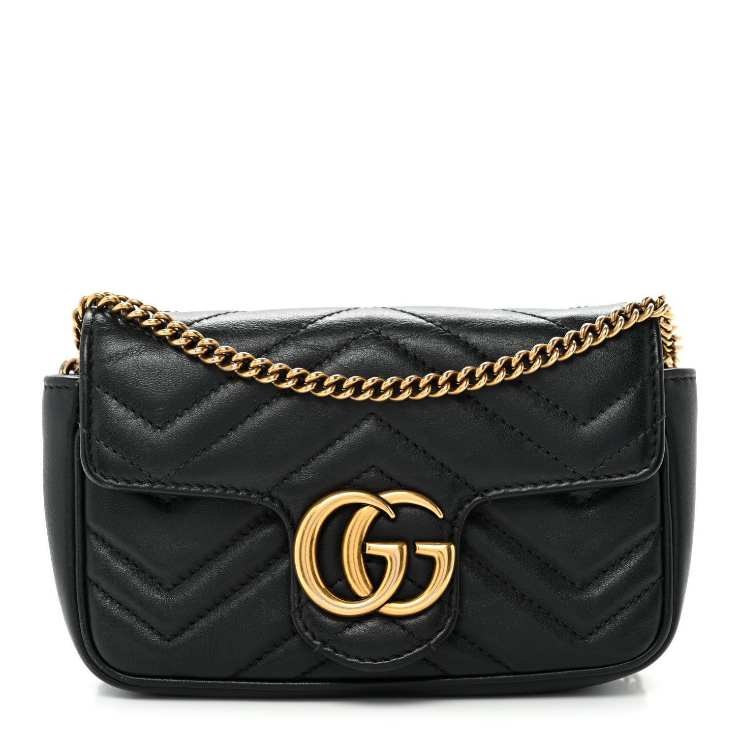 Gucci Calfskin Matelasse Super Mini GG Marmont Shoulder Bag Black 1 of 10