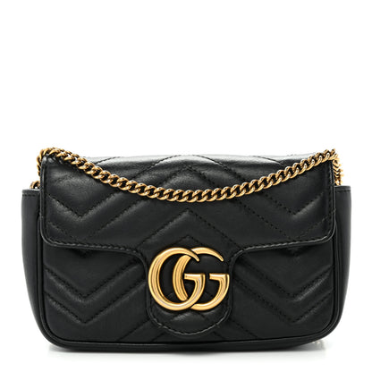 Gucci Calfskin Matelasse Super Mini GG Marmont Shoulder Bag Black 1 of 10