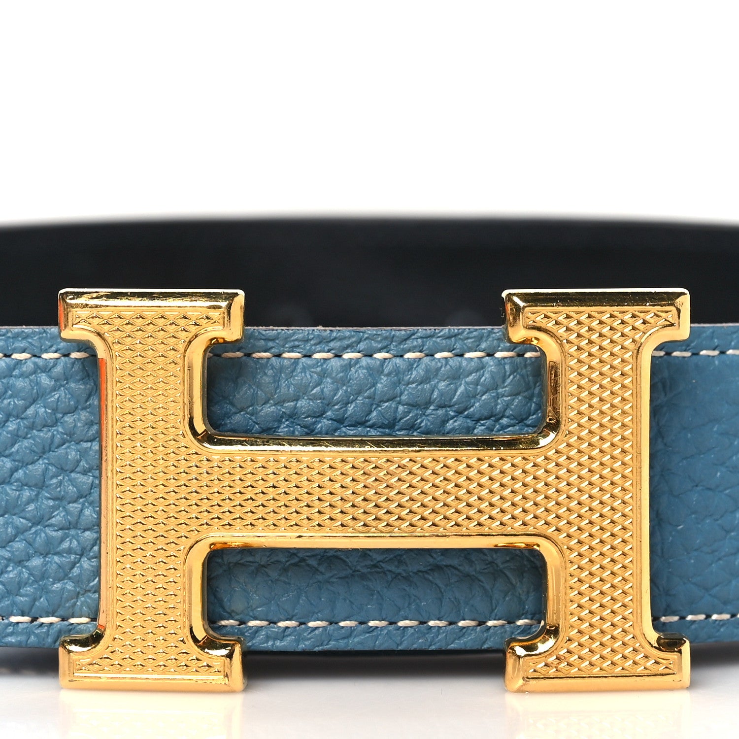 Hermes Box Togo 32mm Guilloche H Belt 85 Blue Jean Black 6 of 6