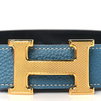 Hermes Box Togo 32mm Guilloche H Belt 85 Blue Jean Black 6 of 6