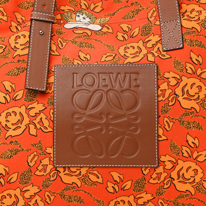 Loewe Canvas Calfskin Ibiza Floral Print Paulas Tote Orange 7 of 9