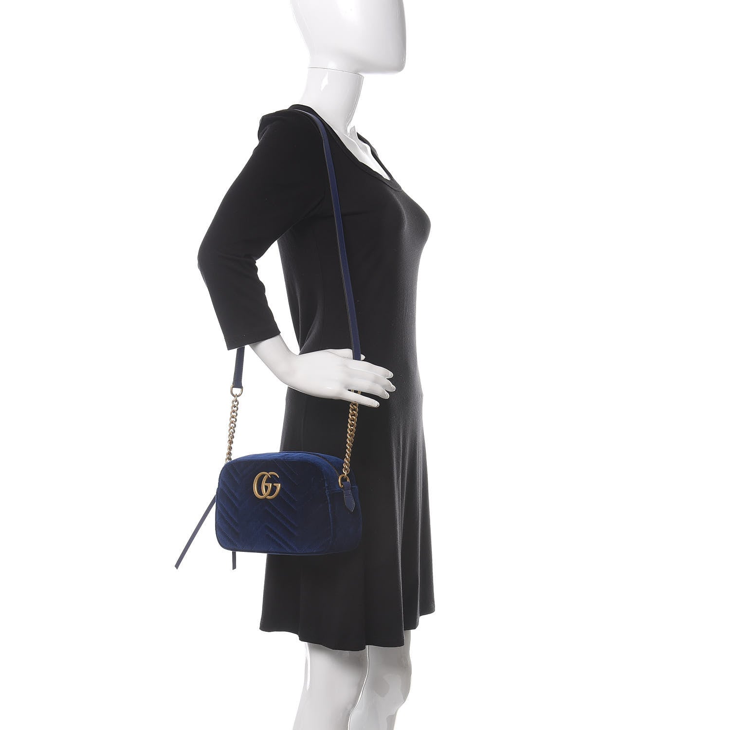 Gucci Velvet Matelasse Small GG Marmont Chain Shoulder Bag Cobalt 3 of 11