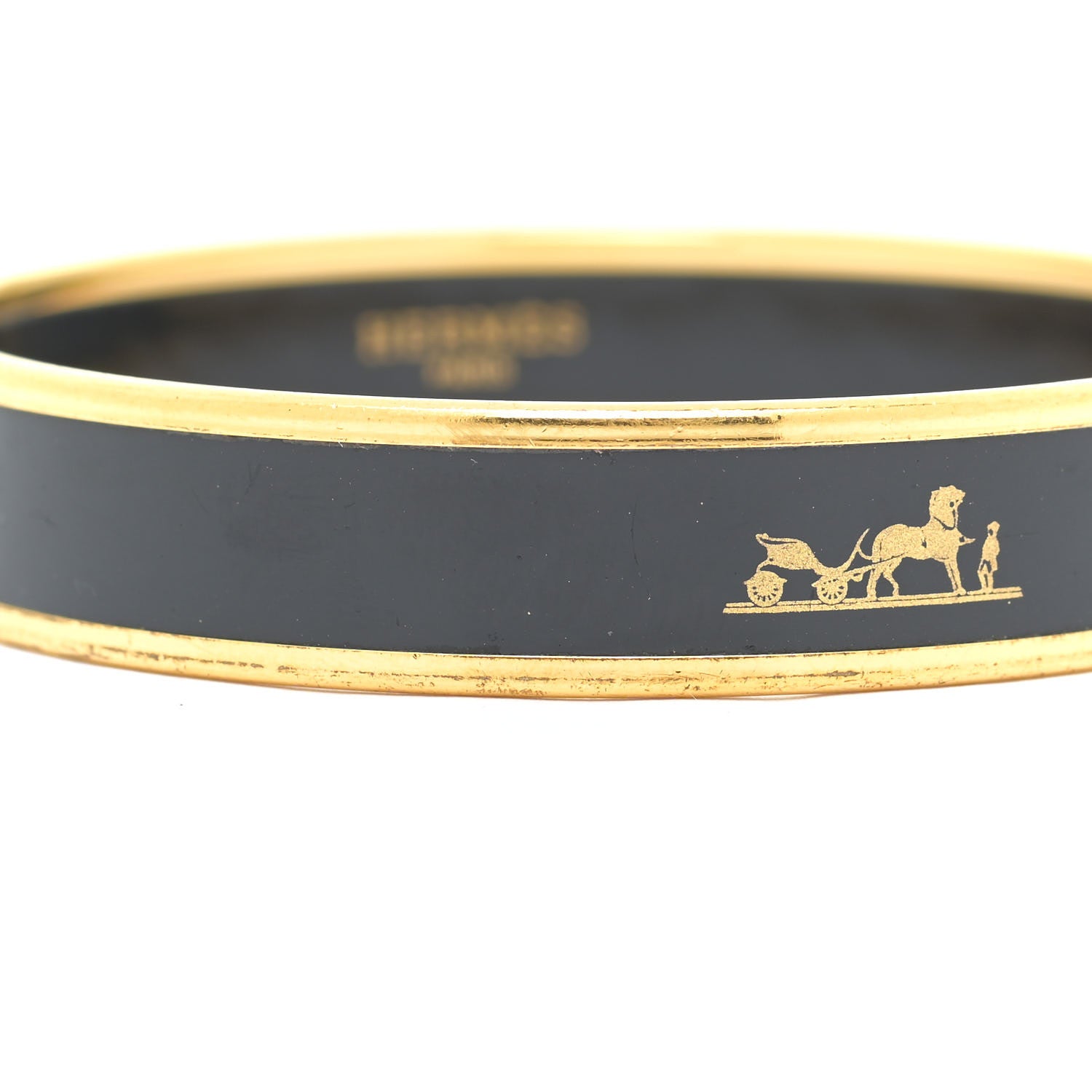 Hermes Enamel Printed Narrow Caleche Bracelet 65 Black 6 of 7