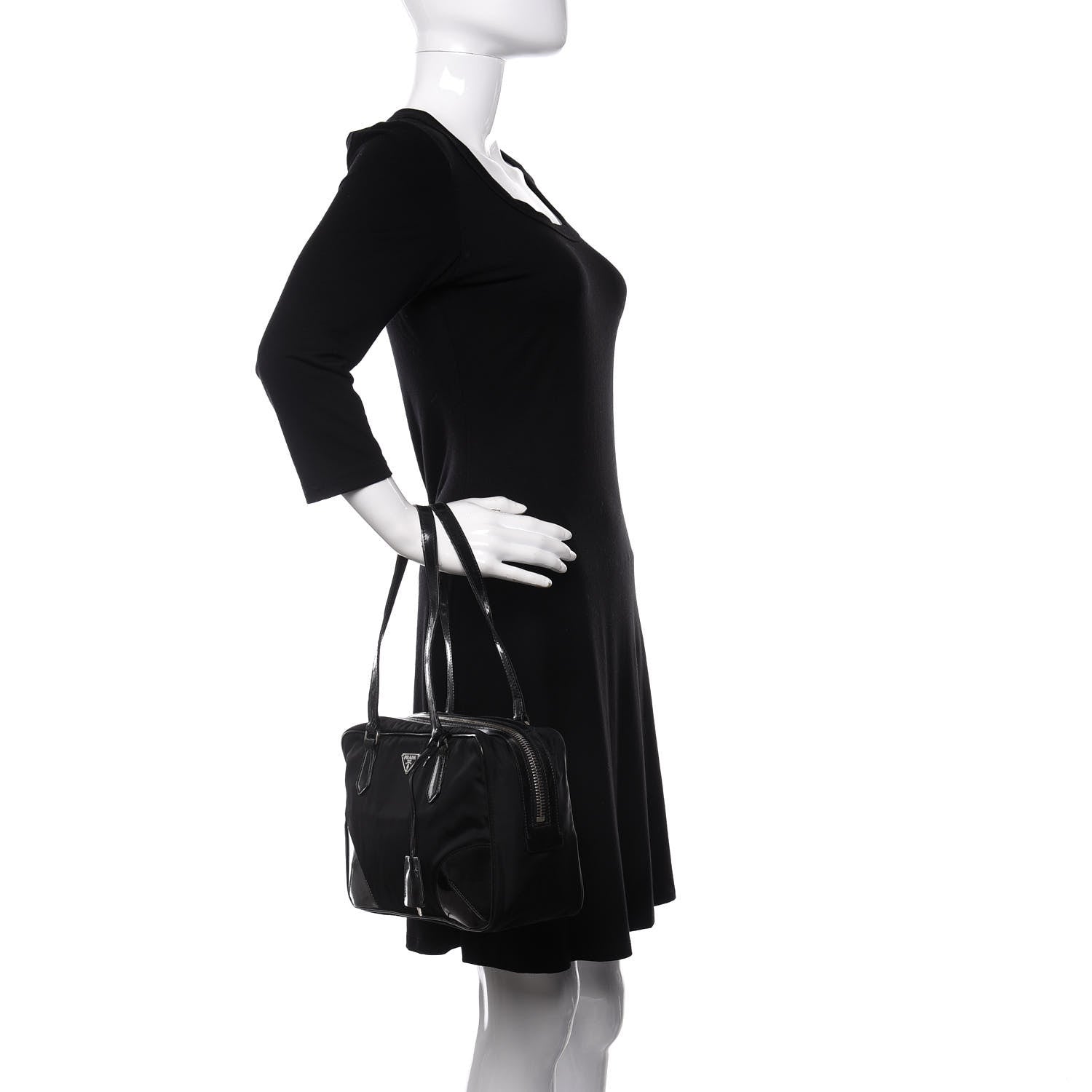 Prada Tessuto Nylon Vernice Bauletto Black 2 of 15