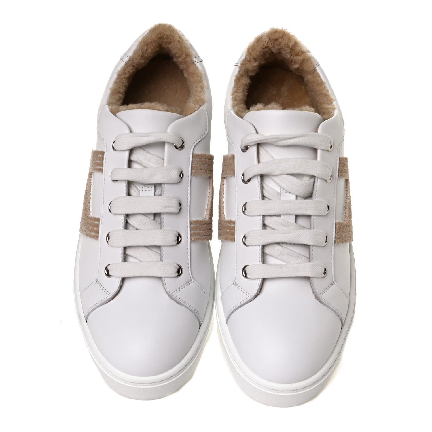 Hermes Calfskin Shearling Womens Avantage Sneakers 39.5 White Ecru 5 of 10