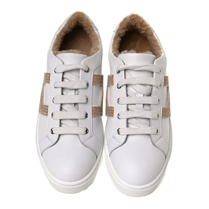 Hermes Calfskin Shearling Womens Avantage Sneakers 39.5 White Ecru 5 of 10