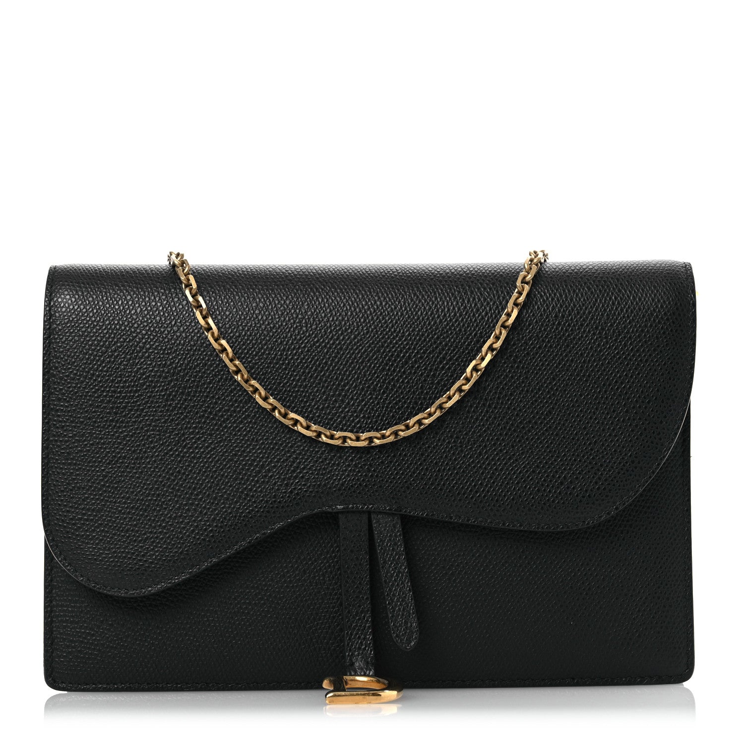 Christian Dior Grained Calfskin Saddle Chain Pouch Black 1 of 15