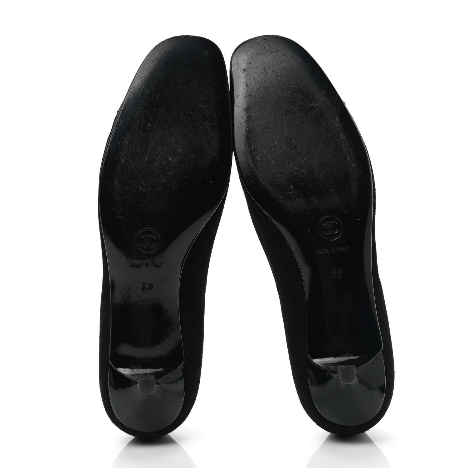 Chanel Patent Suede Cap Toe Kitten Heel Pumps 39 Black 5 of 8