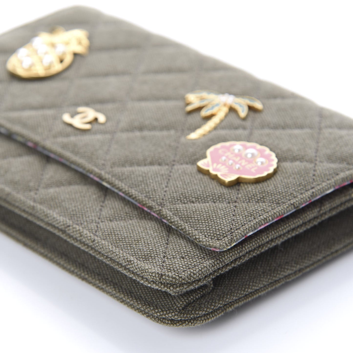 Canvas Quilted Coco Cuba Charms Wallet On Chain WOC Khaki