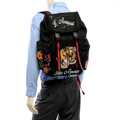 Gucci Techno Canvas Web L'Aveugle Par Amour Embroidered Double Buckle Backpack Black 2 of 10