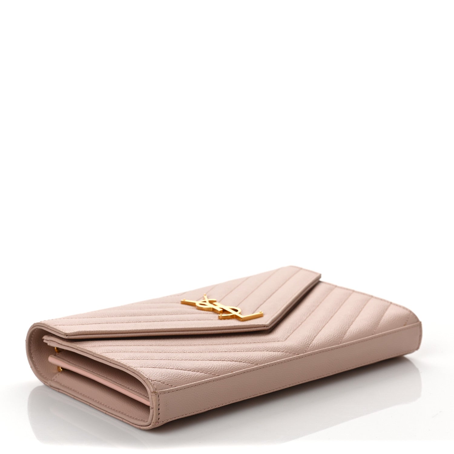 Saint Laurent Grain De Poudre Matelasse Chevron Monogram Chain Wallet Pale Pink 4 of 8