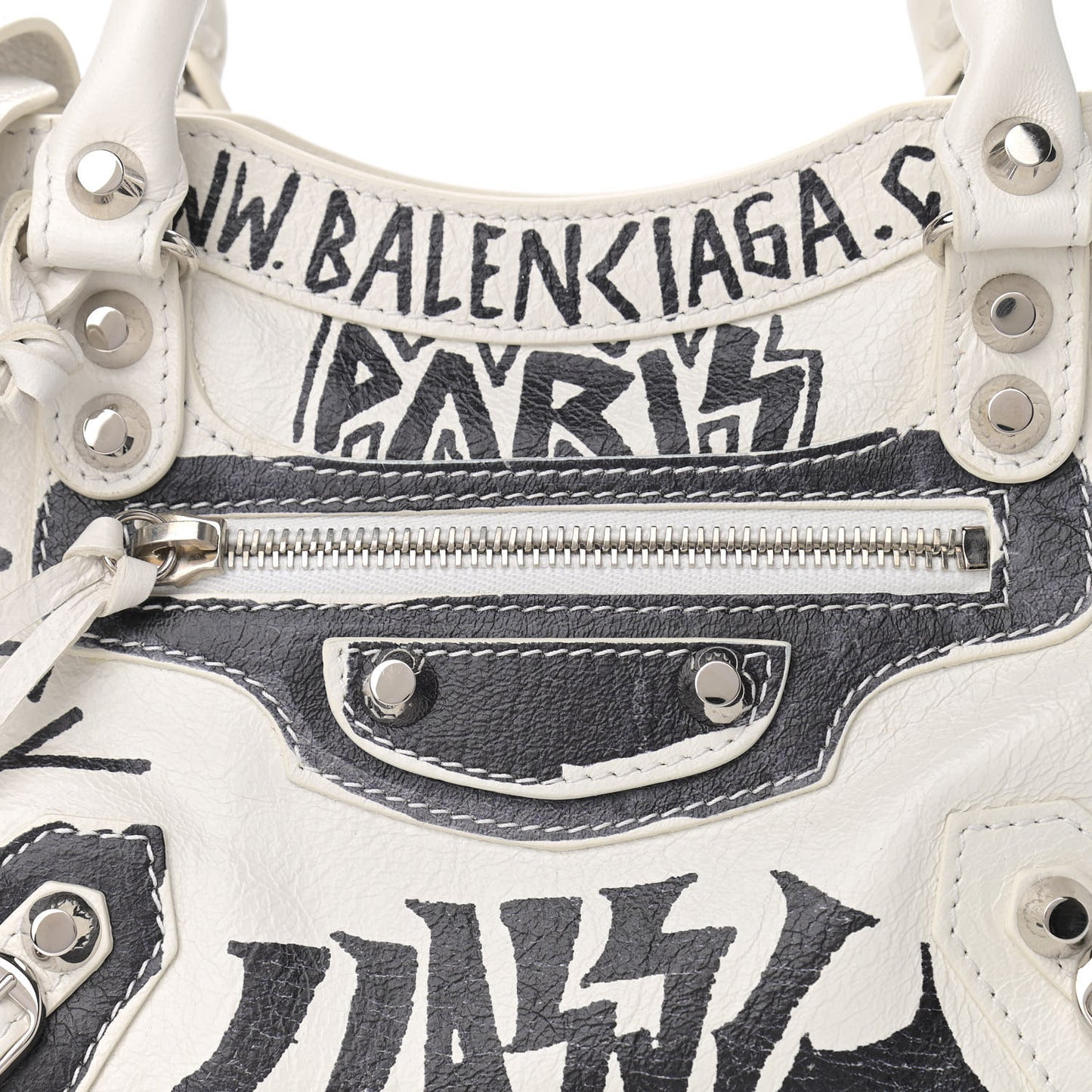 Agneau Arena Graffiti All Over Classic Silver Hardware Mini City White Black