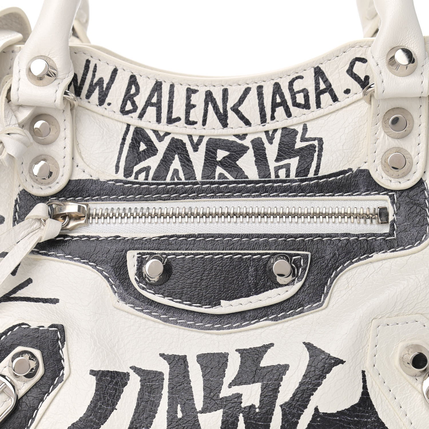 Balenciaga Agneau Arena Graffiti All Over Classic Silver Hardware Mini City White Black 9 of 11