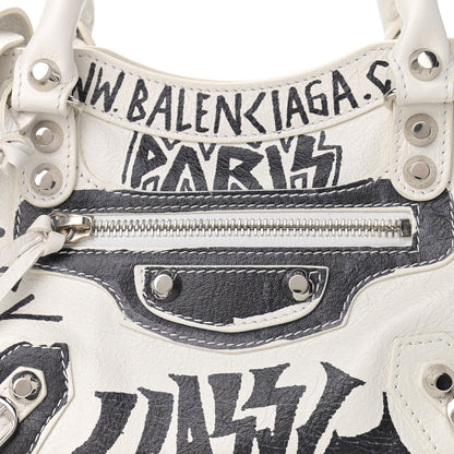 Balenciaga Agneau Arena Graffiti All Over Classic Silver Hardware Mini City White Black 9 of 11
